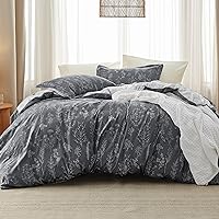 Bedsure Queen Comforter Set - Dark Grey Comforter, Cute Floral Bedding Comforter Sets, 3 Pieces, 1 Soft Reversible Botanical Flowers Comforter and 2 Pillow Shams
