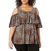 Star Vixen Women's Plus-Size Off/Cold Shoulder Dramatic Ruffle Peasant Top