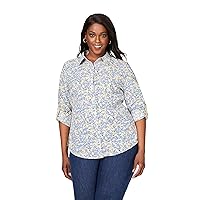 Foxcroft Women's Zoey Long Sleeve with Roll Tab Whispering Willows Blouse
