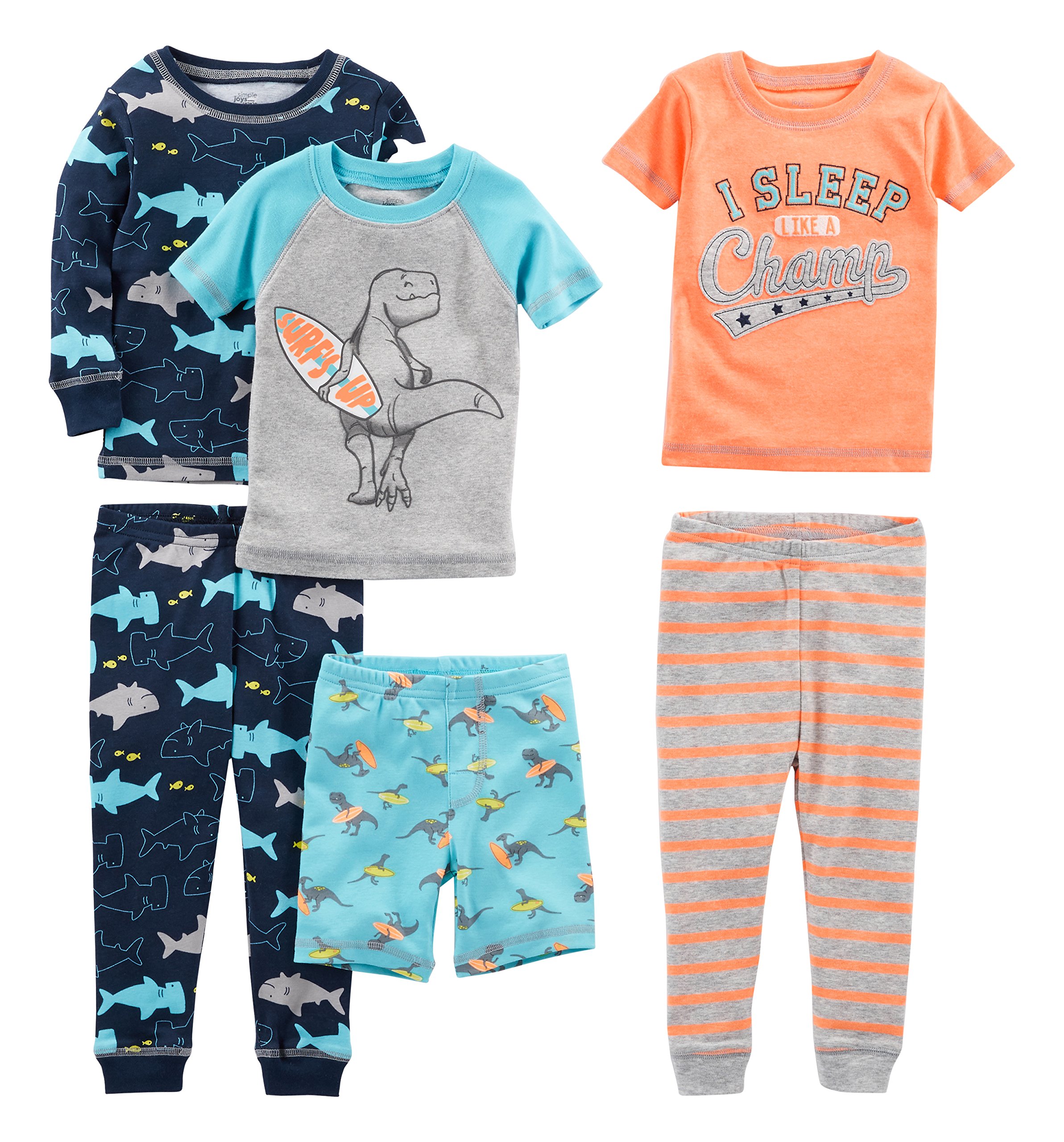 Simple Joys by Carter's Babies, Toddlers, and Boys' 6-Piece Snug-Fit Cotton Pajama Set