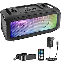 Pyle Wireless Portable Bluetooth Boombox Speaker - 120W Rechargeable Boom Box Speaker Portable Barrel Loud Stereo System - Flashing LED, FM Radio/Aux/MP3/USB Flash Drive/Micro SD, & 1/4