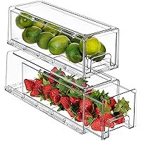 Sorbus Fridge Drawers, Clear Stackable Pull Out Refrigerator Organizer Bins - Food Storage Containers for Kitchen, Refrigerator, Freezer, Vanity & Fridge Organization and Storage (2 Pack | Small Wide)