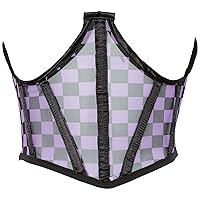 Womens Neon Purple/Black Checker Print Mesh Open Cup Waist Cincher
