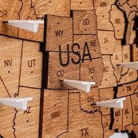 ENJOY THE WOOD 3D Wood World Map Wall Art Large Wood Wall Décor Housewarming Gift Idea Wood Wall Art World Travel Map For Home & Kitchen or Office (Pins, Planes)