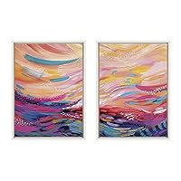 Kate and Laurel Sylvie Brush Strokes 90 Framed Canvas Wall Art Set by Jessi Raulet of Ettavee, Set of 2, 18x24 White, Decorative Multicolored Abstract Print for Wall