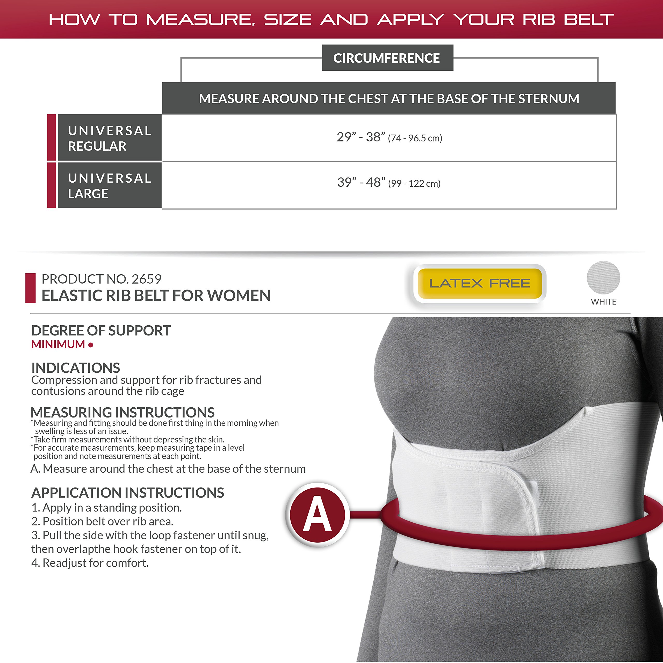 OTC Elastic Chest Panel Universally Adjustable Rib Belt for Women, White, Regular