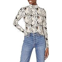 French Connection womens Animal Printed Jersey High Neck Top Shirt, Tan Snake, Medium US