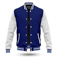 RELDOX Brand Varsity Jacket, Wool Body with Leather Arms Letterman Baseball Unique & Stylish Color Royal White-Sky Strips, Size 3XL