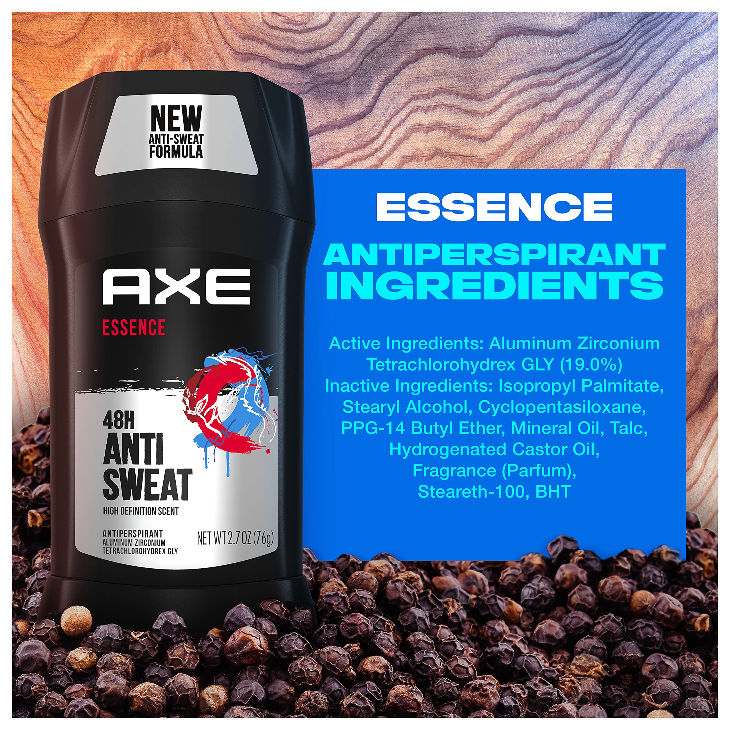 AXE Antiperspirant Deodorant For Men 48H Sweat And Odor Protection For Long Lasting Freshness, Essence Black Pepper And Cedarwood Men's Deodorant 2.7oz