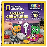 NATIONAL GEOGRAPHIC Creepy Creatures Rock Painting Kit - Halloween Arts & Crafts Kit for Kids, Decorate 10 River Rocks with 10 Paint Colors & More Spooky Art Supplies, Halloween Kids Toys