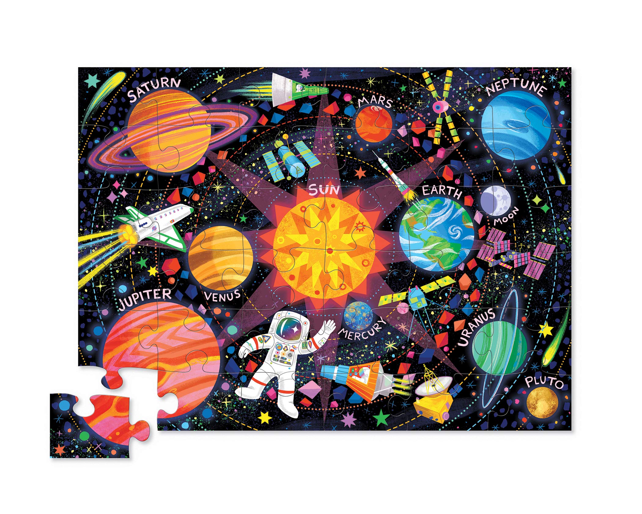 Crocodile Creek - Space Explorer - 36 Piece Jigsaw Floor Puzzle with Heavy-Duty Shaped Box for Storage, Large 20