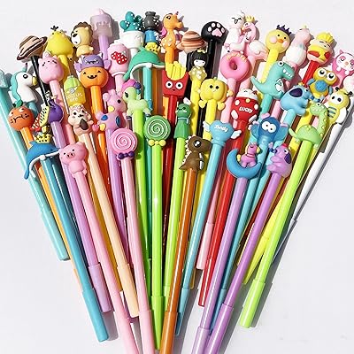 72 Pieces Cute Cartoon Blue Gel Ink Pens Cartoon Animal Writing Pens 0.5 mm  Assorted Styles Pens Stationery for School Office Home Student Kids