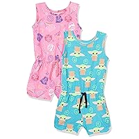 Amazon Essentials Disney | Marvel | Star Wars | Frozen | Princess Girls and Toddlers' Knit Sleeveless Rompers, Pack of 2