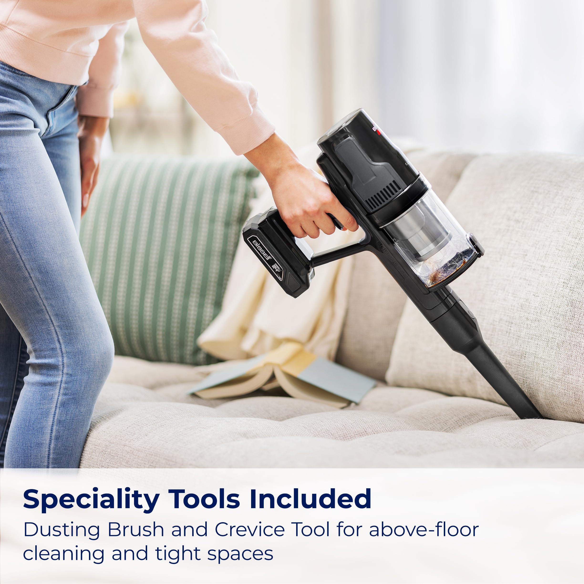 BISSELL CleanView XR 200W Lightweight Cordless Vacuum w/ Removable Battery, 35-min runtime, Tangle-Free Brush Roll, LED lights, XL Tank, Dusting & Crevice Tool, Wall Mount, 3789U, Silver