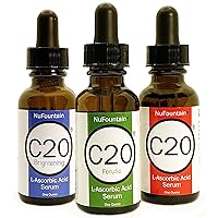 C20 SUPER 3-pack. HAND CRAFTED, 3 1-Ounce Bottles of 20% L-Ascorbic Acid C Serum