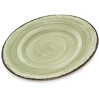 Carlisle FoodService Products Mingle Resuable Plastic Plate Dinner Plate with Pottery Style for Home and Restaurant, Melamine, 9 Inches, Jade, (Pack of 12)