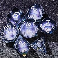 Ink Blue Liquid Core DND Dice Set for Role Playing Games, Polyhedral Dungeons and Dragons Dice Set with Gift Box, Full Liquid Core Resin Sharp Edge D&D Dice Set (InkBlueDice)