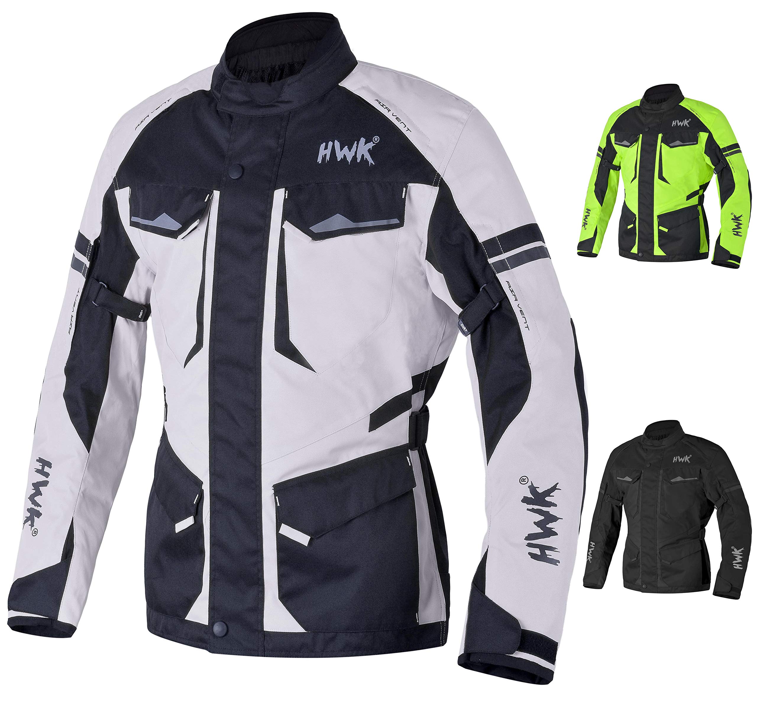 Adventure/Touring Motorcycle Jacket For Men Textile Motorbike CE Armored Waterproof Jackets ADV 4-Season (Light Grey, 4XL)