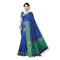 Women's Checked Cotton Silk Saree with Silk Unstitched Blouse Piece (mothers day gift)