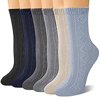 Justay 6 Pairs Womens Crew Socks Soft Knit Boot Calf Socks Comfortable Cotton Socks for Women Gifts