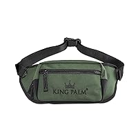 King Palm Canvas Crossbody Pouch - 14” x 5” Durable Fanny Pack - Chest Bag with Adjustable Belt Strap - Portable Sling Bag - (Green)