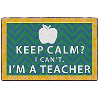 Flagship Carpets - Keep Calm? I Can't - I'm a Teacher's Area Rug for Kid's Classroom, Children's Daycare, Play Room, and Home or School Learning Area, 2' x 3', Orange & Blue
