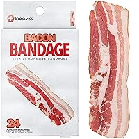Bandages, Bacon Shaped Self Adhesive Bandages, Latex Free Sterile Wound Care, Fun First Aid Kit Supplies for Kids, 24 Count