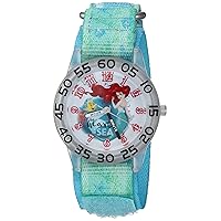 Disney Princess Kids' Plastic Time Teacher Analog Quartz Nylon Strap Watch, Little Mermaid/Lt Teal Green