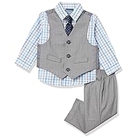 baby boys 4-piece Vest Set With Dress Shirt, Vest, Pants, and Tie Suit, Light Grey/Blue Check, 12 Months US