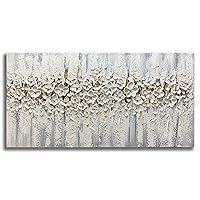 Yika Art Paintings - 24X48 Inch 3D White Flowers Paintings Modern Abstract Textured Knife Platte Oil Painting Hand Painted On Canvas Abstract Artwork Picture Wall Decoration for living room