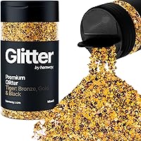Hemway Chunky Glitter 105g/3.7oz Mixed Craft Glitter Powder Sequin Metallic Flakes for Nail Art Body Face Eye Hair Festival, Epoxy Resin Tumblers Crafts, Party Decor - Bronze Brown Gold Black Tiger