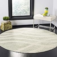 SAFAVIEH Adirondack Collection 4' Round Sage / Cream ADR125X Modern Wave Distressed Non-Shedding Dining Room Entryway Foyer Living Room Bedroom Area Rug