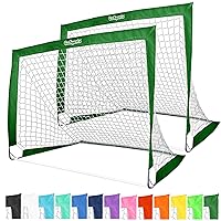 GoSports Team Tone 4 ft x 3 ft Portable Soccer Goals for Kids - Set of 2 Pop Up Nets for Backyard - Dark Green