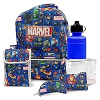 Marvel Backpack for Boys 4-8 Years 16 inch, 6 Piece Set, Kids Backpack with Lunch Box, Ideal for Back to School & Elementary Age