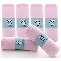 HIPHOP PANDA Baby Washcloths, Rayon Made from Bamboo - 2 Layer Ultra Soft Absorbent Newborn Bath Face Towel - Reusable Baby Wipes for Delicate Skin - Pink, 6 Pack
