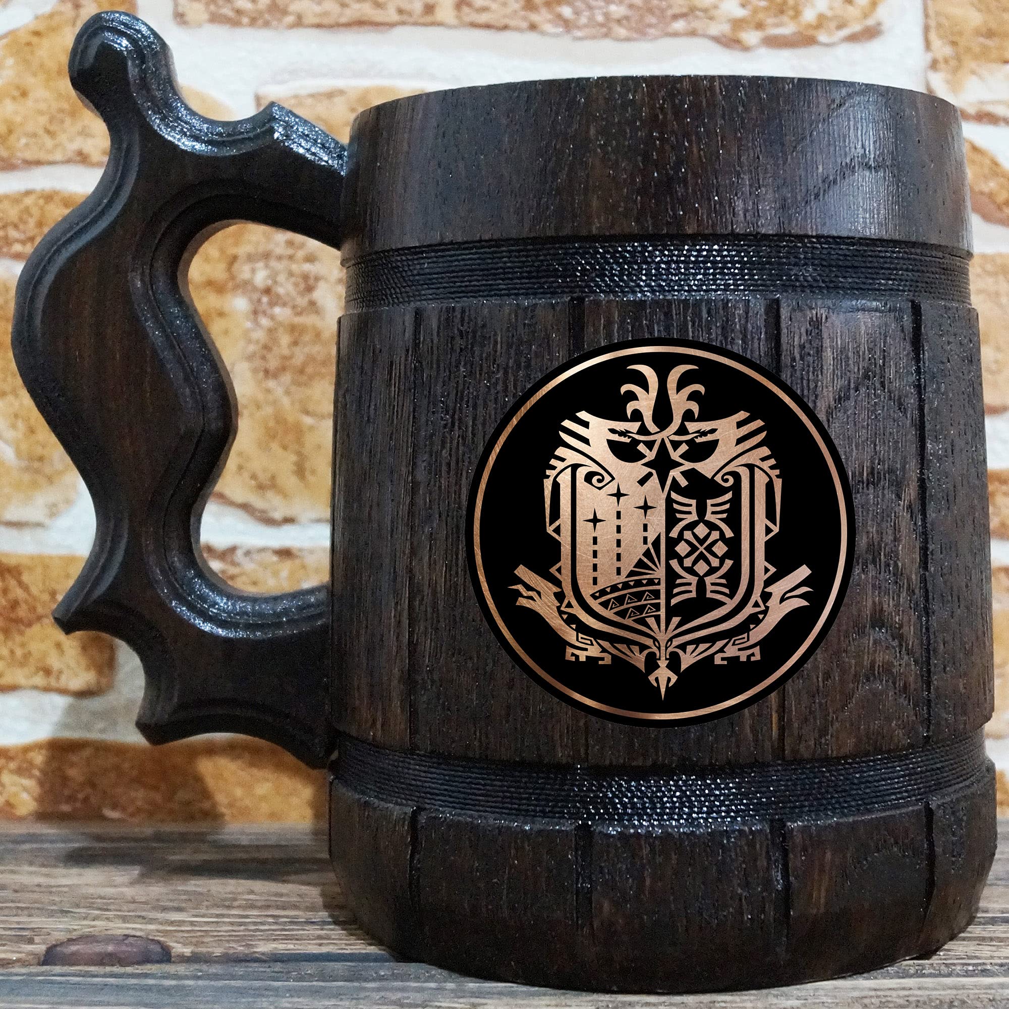 MHW Beer Mug, 22 oz, MH Beer Stein, Gamer Gift, Personalized Wooden Tankard, Custom Gift for Men, Gift for Him