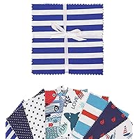 Soimoi Nautical Print Precut 5-inch Cotton Fabric Quilting Squares Charm Pack DIY Patchwork Sewing Craft- White & Blue