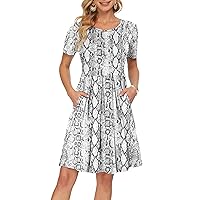 AUSELILY Womens Short Sleeve Mini Dresses Pleated Ruffle A Line with Button