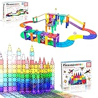 PicassoTiles 50PC Magnetic Race Car Track + 60PC Magnet Tiles, Fun & Creative Playset: STEAM Learning, Enhance Construction Skills, Hand-Eye Coordination and Fine Motor Skills, Gift for Boys and Girls