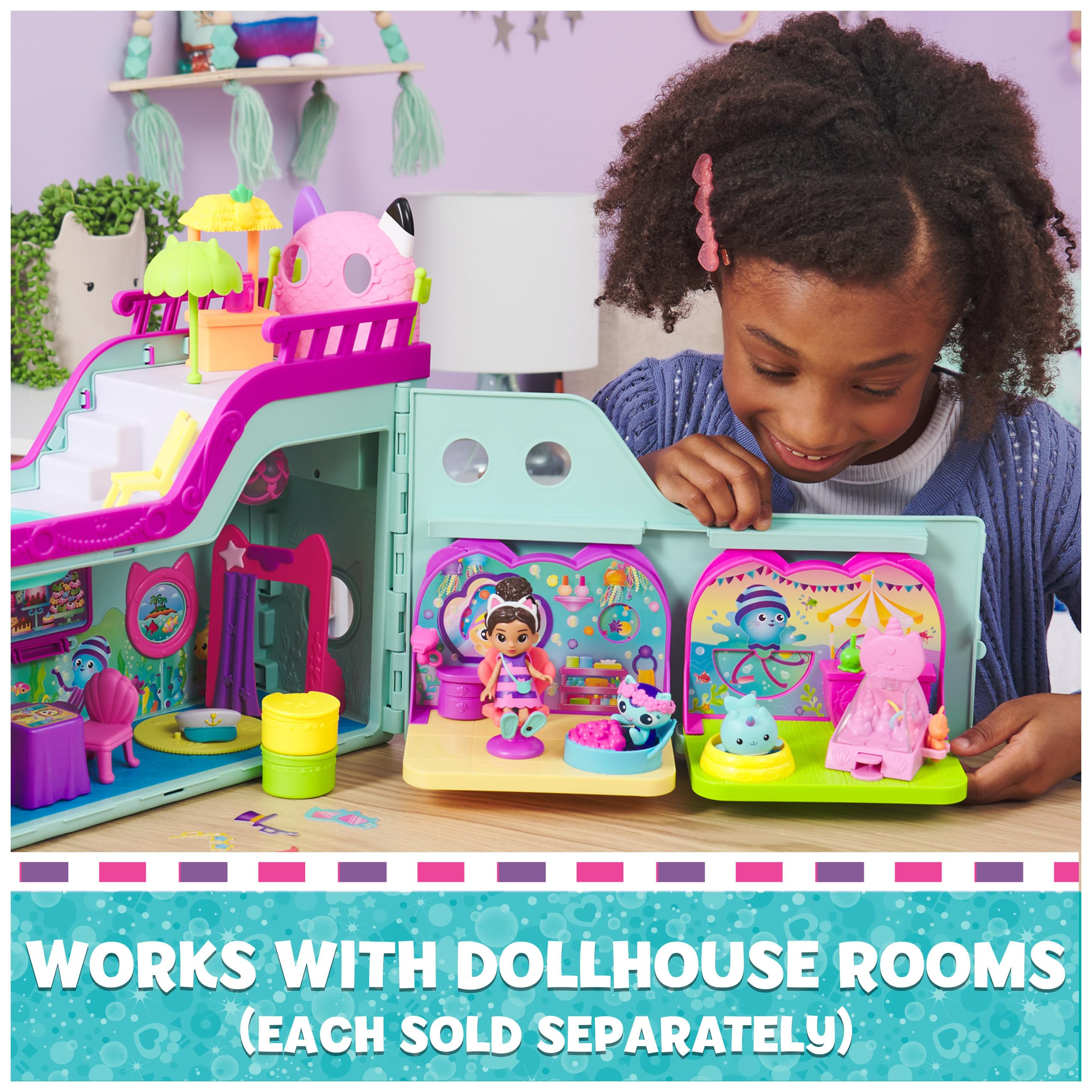 Gabby's Dollhouse, Gabby Cat Friend Ship, Cruise Ship Toy with 2 Toy Figures, Surprise Toys & Dollhouse Accessories, Kids Toys for Girls & Boys 3+
