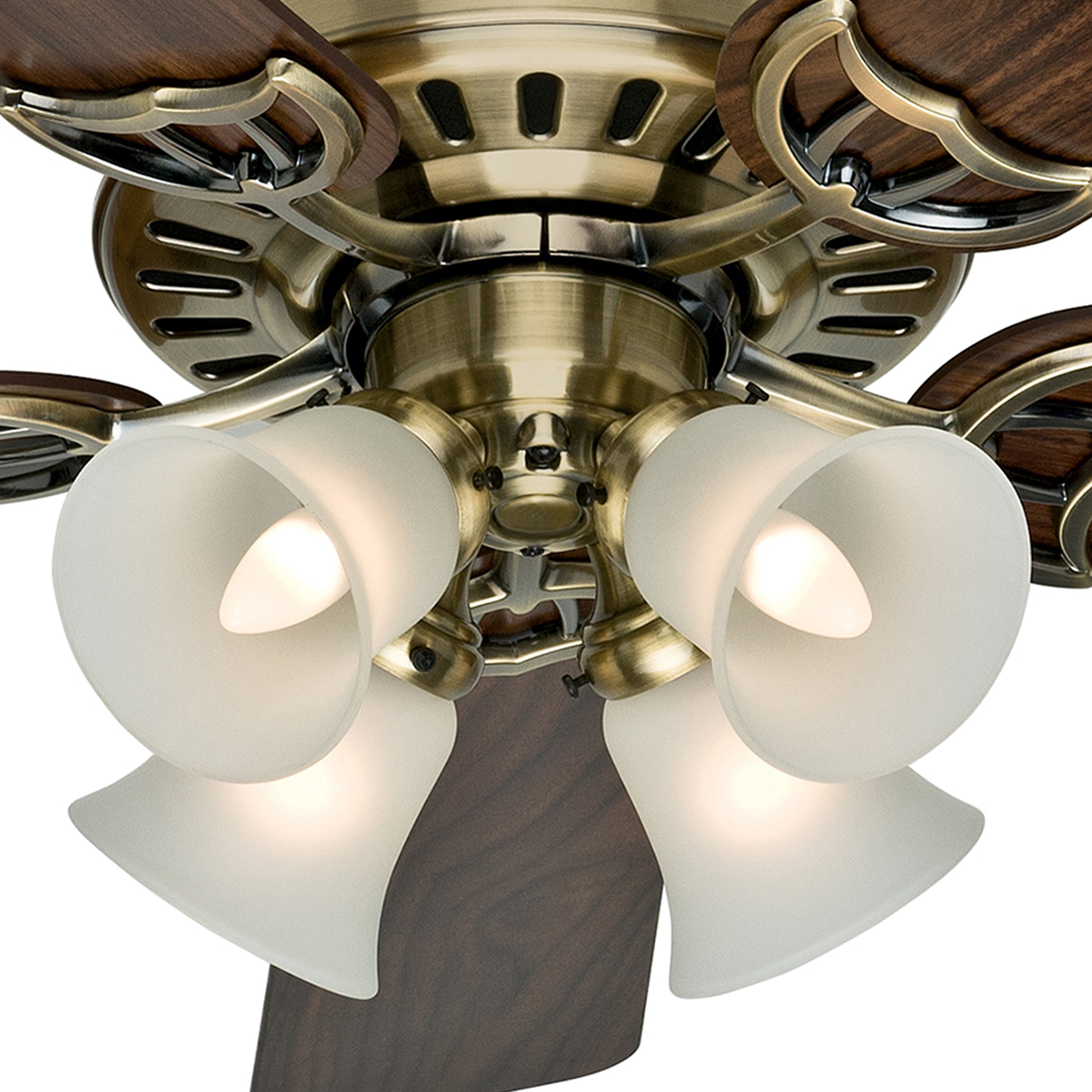 Hunter Fan 52 inch White Ceiling Fan with a Frosted Glass Light Kit, 5 Blade (Renewed) (Antique Brass)