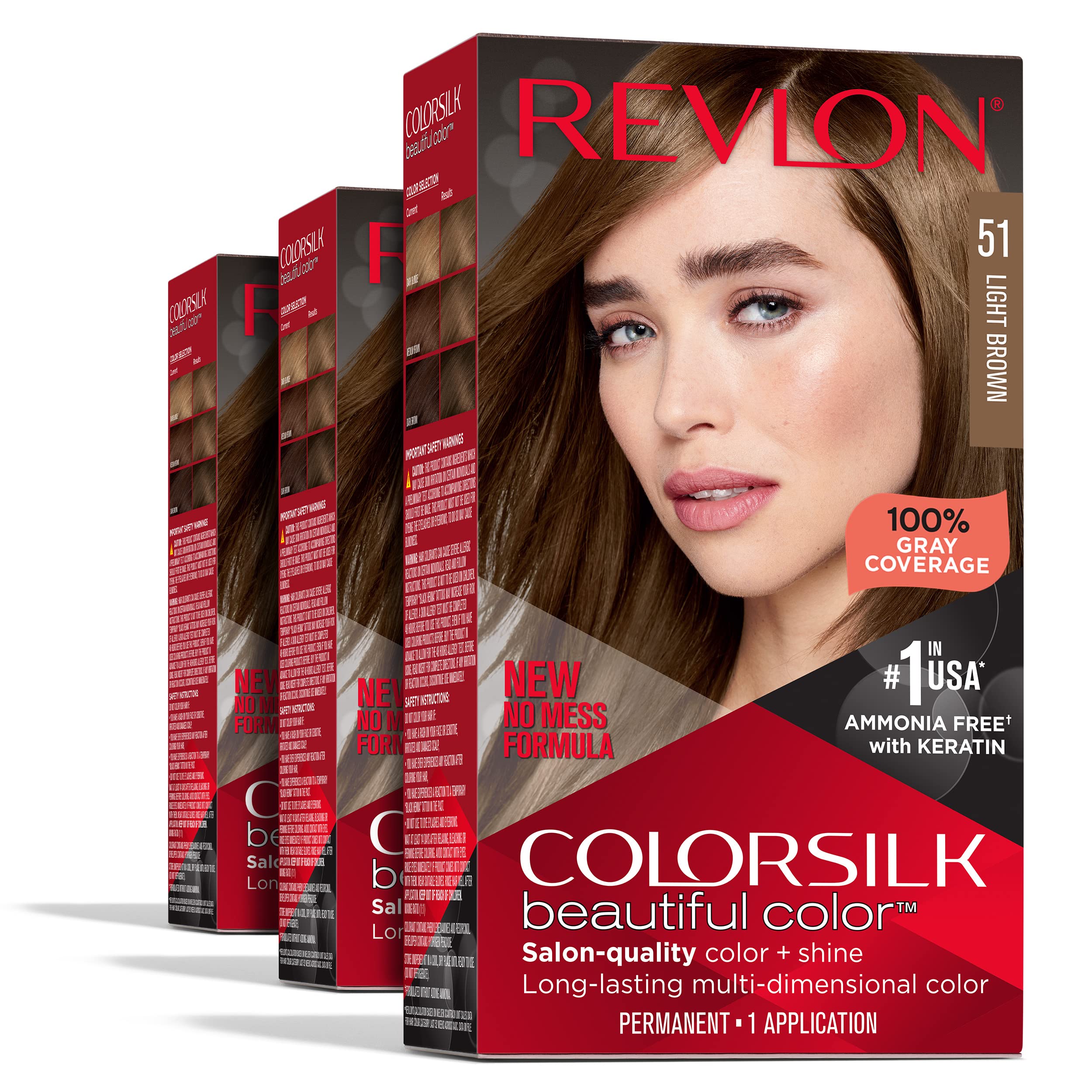 Mua Permanent Hair Color by Revlon, Permanent Hair Dye, Colorsilk with 100%  Gray Coverage, Ammonia-Free, Keratin and Amino Acids, 051 Light Brown,  (Pack of 3) trên Amazon Mỹ chính hãng 2023 | Giaonhan247