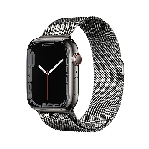 Apple Watch Series 7 [GPS + Cellular 45mm] Smart Watch w/Graphite Stainless Steel Case with Graphite Milanese Loop. Fitness Tracker, Blood Oxygen & ECG Apps, Always-On Retina Display, Water Resistant