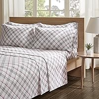 Comfort Spaces Cotton Flannel Breathable Warm Deep Pocket Sheets with Pillow Case Bedding, King, Grey/Red Plaid 4 Piece