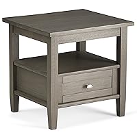 SIMPLIHOME Warm Shaker SOLID WOOD 20 inch wide Rectangle Rustic End Side Table in Farmhouse Grey with Storage, 1 Drawer and 1 Shelf, for the Living Room and Bedroom