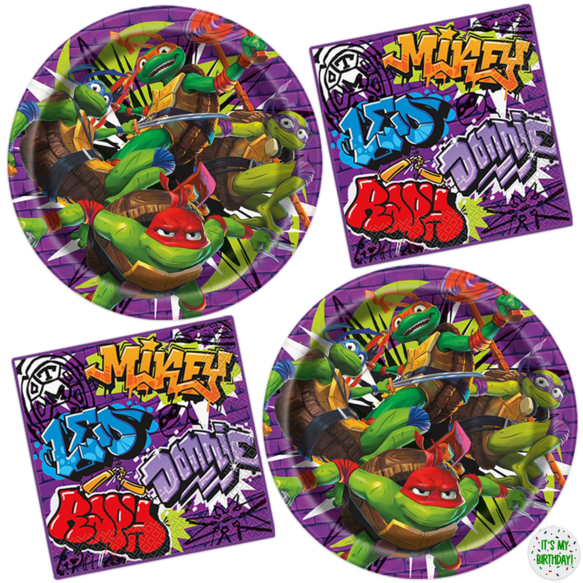 Teenage Mutant Ninja Turtle Party Decorations | 16 Plates & 16 Napkins | Officially Licensed | Ninja Turtle Birthday Party Supplies | TMNT Mutant Mayhem Movie