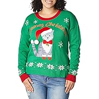 Blizzard Bay Womens Meowy Christmas Kitty Ugly with Bells Sweater, Green/Red, Medium US