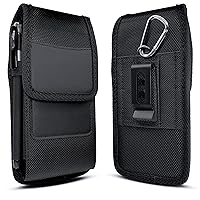 Cell Phone Holster Case for Samsung Galaxy S24 S23 S22 S21 S20 S10 S9 S8 A01 A10e Durable Nylon Belt Holder with Belt Clip, ID Card Storage Carrying Pouch Cover (Fits Phone with Case on) Black