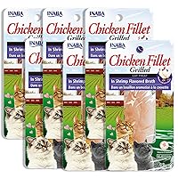 INABA Natural, Premium Hand-Cut Grilled Chicken Fillet Cat Treats/Topper/Complement with Vitamin E and Green Tea Extract, 0.9 Ounces Each, Pack of 6, Shrimp Broth