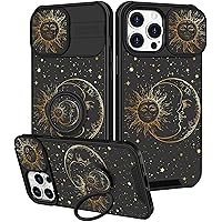 Goocrux (2in1 for iPhone 15 Pro Max Case Sun and Moon for Women Girls Cute Cover Girly Stars Cool Space Unique Design with Slide Camera Cover+Ring Stand Holder for iPhone 15 Pro Max Phone case 6.7''